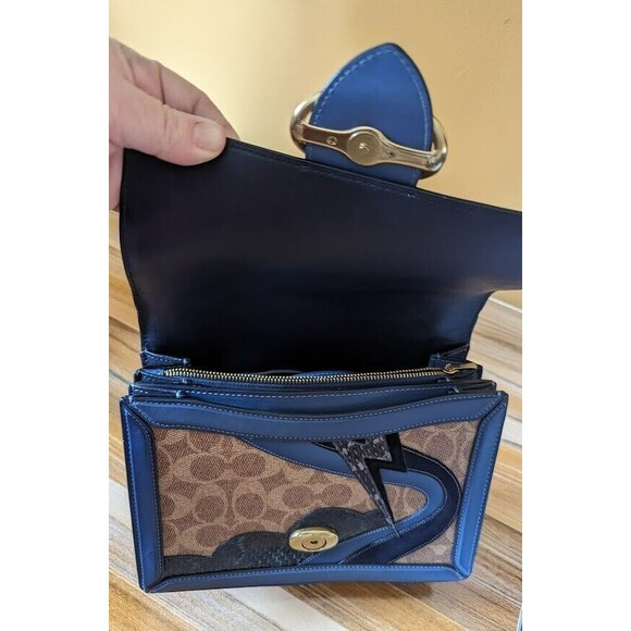 COACH RILEY TOP HANDLE 22 SIG. CANVAS W/ LIGHTNING CLOUD APPLIQUE & SNAKE DETAIL - Picture 6 of 11